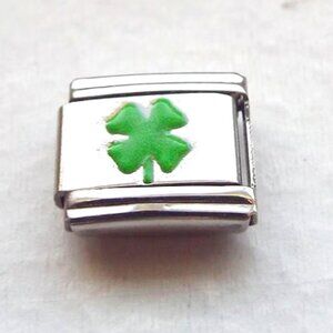 Green enamel 4 leaf clover 9mm stainless steel italian charm bracelet link new